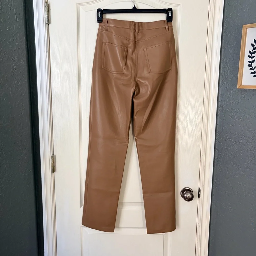 Wilfred Aritzia Melina Low Rise Brown Vegan leather Pants, 4 - Picture 6 of 13